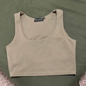 Pretty Little Thing army green tank top crop top